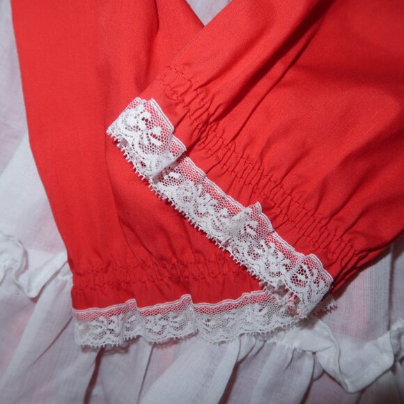 Vintage Girls Bryan Red White 2pc Pinafore Ruffled Holiday Dress Lace Trim sz 4T - Picture 4 of 7